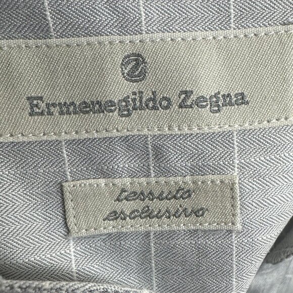 Ermengildo Zegna Button Down Dress Shirt Size 15.5 Gray Windowpane Quiet Luxury - Picture 10 of 11